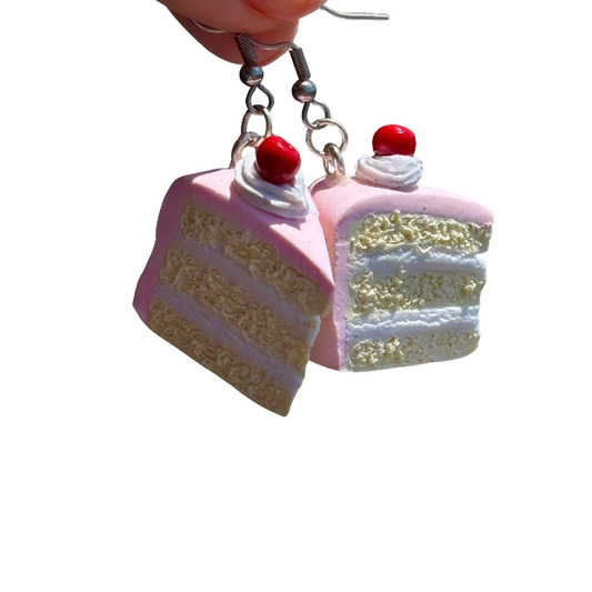 pink cherry cake slice earrings