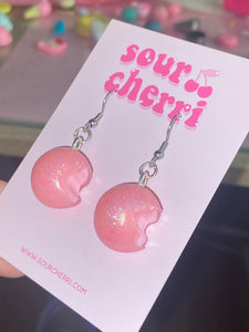 pink sparkly mochi earrings