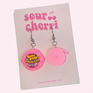 pink bubble gum roll earrings